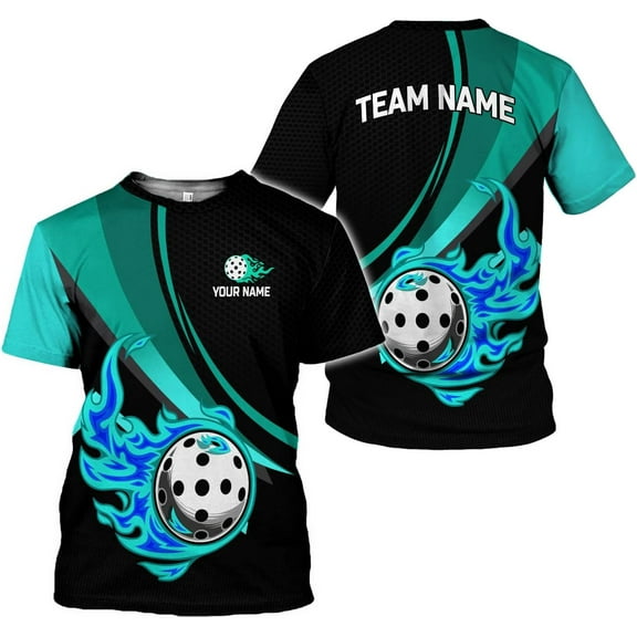 Personalized Name Team's Name Pickleball Shirt 3D, Pickleball Shirts, Funny Pickleball Shirts for Team, Men Women (Cyan, 2XL)