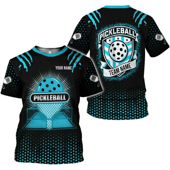 Personalized Name Team's Name Pickleball Shirt 3D, Pickleball Shirts, Funny Pickleball Shirts for Team, Men Women (Cyan, L)