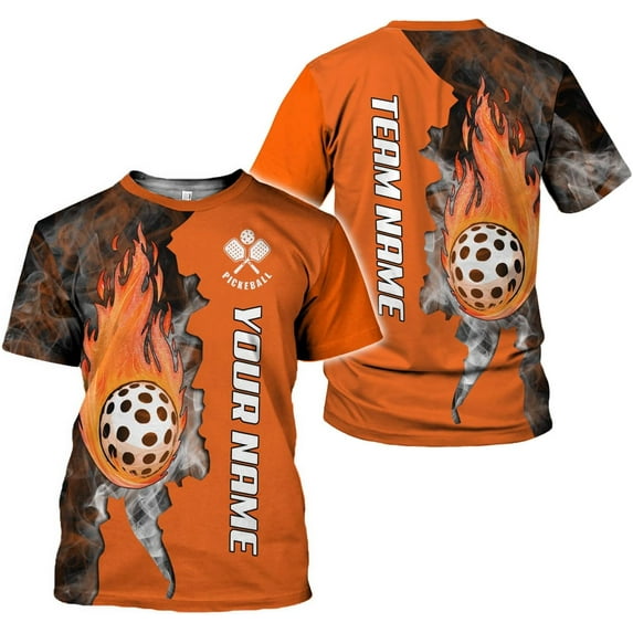 Personalized Name Team's Name Pickleball Shirt 3D, Pickleball Shirts, Funny Pickleball Shirts for Team, Men Women (Orange, 3XL)