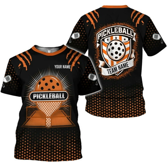 Personalized Name Team's Name Pickleball Shirt 3D, Pickleball Shirts, Funny Pickleball Shirts for Team, Men Women (Orange, M)