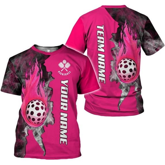 Personalized Name Team's Name Pickleball Shirt 3D, Pickleball Shirts, Funny Pickleball Shirts for Team, Men Women (Pink, M)