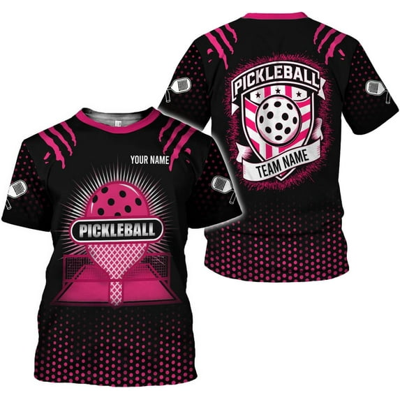 Personalized Name Team's Name Pickleball Shirt 3D, Pickleball Shirts, Funny Pickleball Shirts for Team, Men Women (Pink, M)