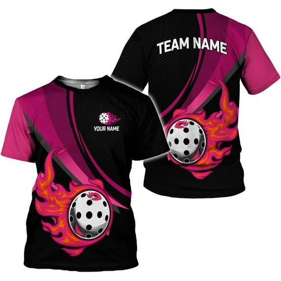 Personalized Name Team's Name Pickleball Shirt 3D, Pickleball Shirts, Funny Pickleball Shirts for Team, Men Women (Pink, XL)