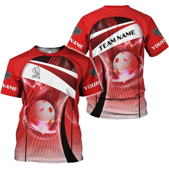 Personalized Name Team's Name Pickleball Shirt 3D, Pickleball Shirts, Funny Pickleball Shirts for Team, Men Women (Red, S)