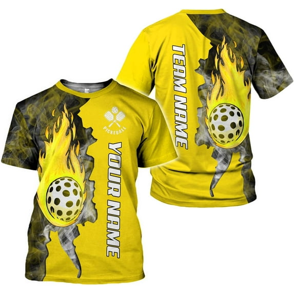 Personalized Name Team's Name Pickleball Shirt 3D, Pickleball Shirts, Funny Pickleball Shirts for Team, Men Women (Yellow, 4XL)