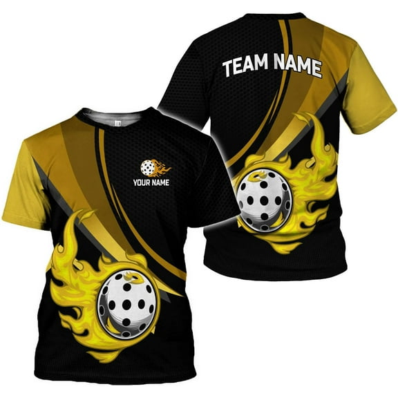 Personalized Name Team's Name Pickleball Shirt 3D, Pickleball Shirts, Funny Pickleball Shirts for Team, Men Women (Yellow, XL)