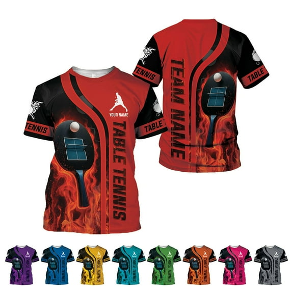 Personalized Name Team's Name Table Tennis Shirt 3D, Table Tennis Shirts, Funny Shirts for Team, Men Women unisex 3D shirt (Red, S)