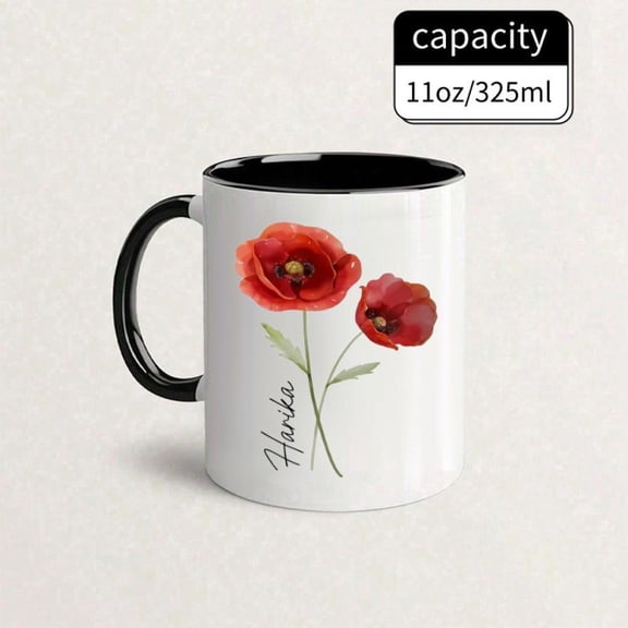 Personalized Name Text Ceramic Mug Custom Floral Coffee Cup with Name Suitable Wife Mom Microwave Tea Cocoa Cup Birthdays Christmas Mother s Day Valen