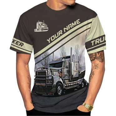 Personalized Name Trucker Shirts for Men 3D, Unisex American Trucker T Shirt for Driver, Size for Men and Women S-5XL (T-shirt, S)