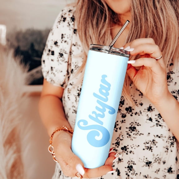 Personalized Name Tumbler with Straw, Custom Skinny Tumbler, Custom Name Tumbler, Bachelorette Party Favors, Custom Color and Font, 20 oz