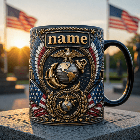 Personalized Name U.S. Marine Veteran Mug - Ceramic Coffee Mug Gift for Veterans