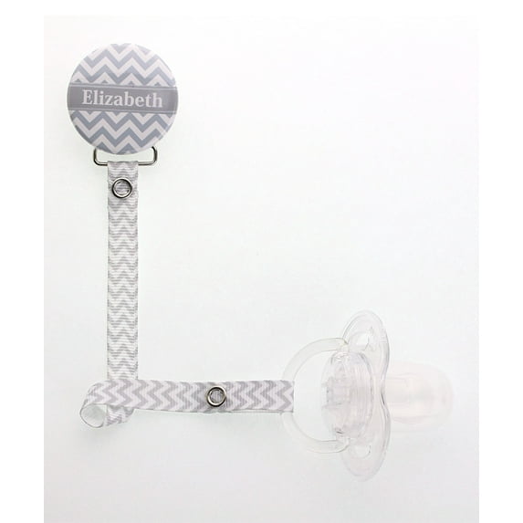 Personalized Name Unisex Grey Chevron Pacifier Clip