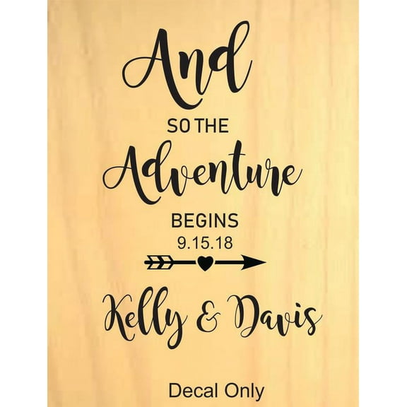 Personalized Name Vinyl Decal Custom Initial Wall Art Personalization So The Adventure Begins Wedding Quote Marriage Married Bridal Shower 10X14”