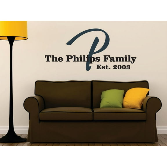 Personalized Name Vinyl Decal Sticker Custom Initial , Last Name & Family Est. Date Wall Art Home Decor 16 Inches X 32 Inches