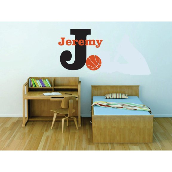 Personalized Name Vinyl Decal Sticker Custom Initial Wall Art Basketball Boys Sports Decor 16 Inches X 20 Inches