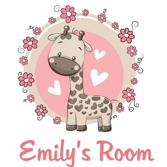 Personalized Name Vinyl Decal Sticker Custom Initial Wall Art Decor Baby Girl Giraffe Newborn Infant Nursery Room Bedroom Design Mural 14 Inches X 14 Inches
