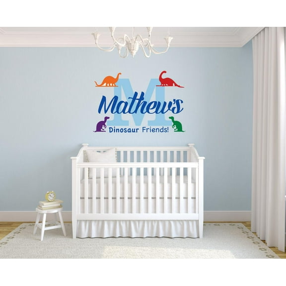 Personalized Name Vinyl Decal Sticker Custom Initial Wall Art Dinosaur Friends ! Boy Decor 16 Inches X 20 Inches