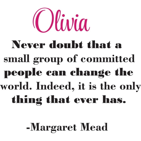 Personalized Name Vinyl Decal Sticker Custom Initial Wall Art Personalization Changing the World Quote Margaret Mead 20 Inches X 20 Inches