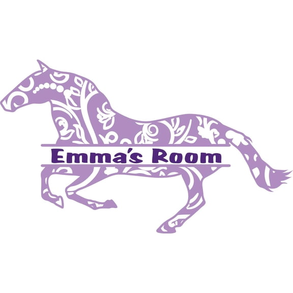 Personalized Name Vinyl Decal Sticker Custom Initial Wall Art Personalization Childrens Girl Bedroom Print Pattern Horse 12 Inches X 18 Inches
