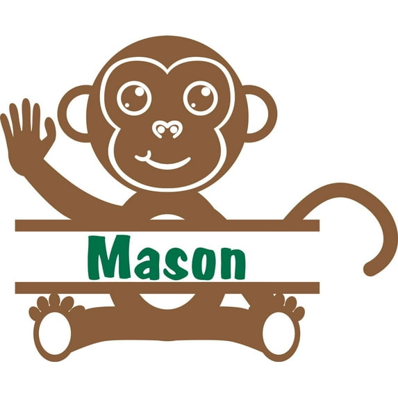 Personalized Name Vinyl Decal Sticker Custom Initial Wall Art Personalization Decor Animal Monkey Baby Nursery Room 15 Inches x 15 Inches