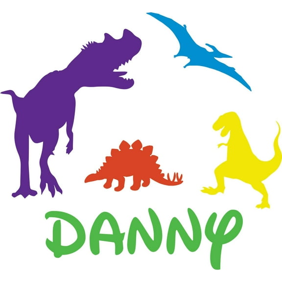 Personalized Name Vinyl Decal Sticker Custom Initial Wall Art Personalization Decor Baby Boy Nursery Room Newborn Colorful Dinosaurs 12 Inches x 12 Inches