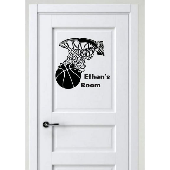 Personalized Name Vinyl Decal Sticker Custom Initial Wall Art Personalization Decor Basketball Hoop Sport Children Bedroom 16 Inches X 16 Inches