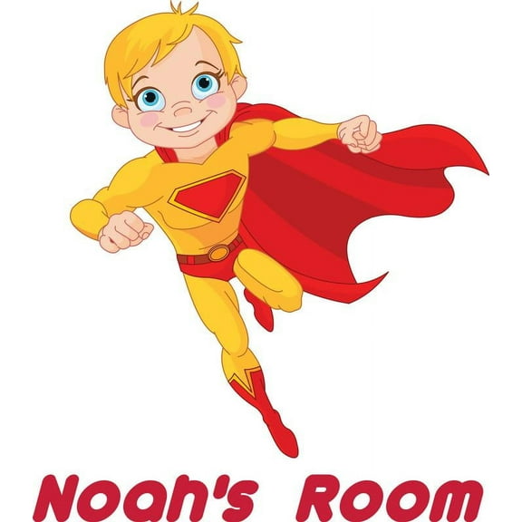Personalized Name Vinyl Decal Sticker Custom Initial Wall Art Personalization Decor Boy Bedroom Super Hero Cartoon Baby Nursery Room 12X14 Inches