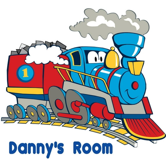 Personalized Name Vinyl Decal Sticker Custom Initial Wall Art Personalization Decor Boys Room Cartoon Old Train Colorful 20 Inches X 22 Inches