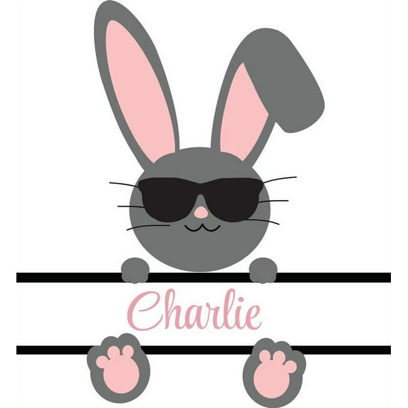Personalized Name Vinyl Decal Sticker Custom Initial Wall Art Personalization Decor Bunny With Sunglasses Children Bedroom 20 Inches X 20 Inches