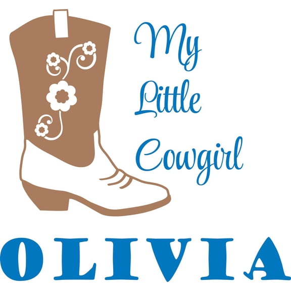 Personalized Name Vinyl Decal Sticker Custom Initial Wall Art Personalization Decor Children Little Cow Girl Boot 10 Inches X 10 Inches