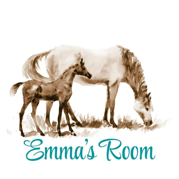 Personalized Name Vinyl Decal Sticker Custom Initial Wall Art Personalization Decor Childrens Bedroom Horse With Pony Animal 16 Inches X 16 Inches