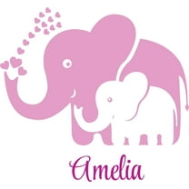 Personalized Name Vinyl Decal Sticker Custom Initial Wall Art Personalization Decor Childrens Girl Bedroom Baby Nursery Room Elephants Pink 16 Inches X 16 Inches