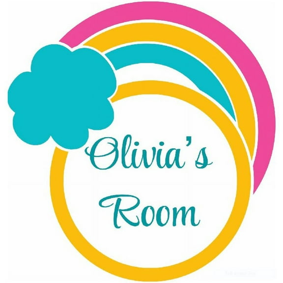 Personalized Name Vinyl Decal Sticker Custom Initial Wall Art Personalization Decor Childrens Girls Bedroom Colorful Rainbow Circle Cloud Design 20 Inches X 20 Inches