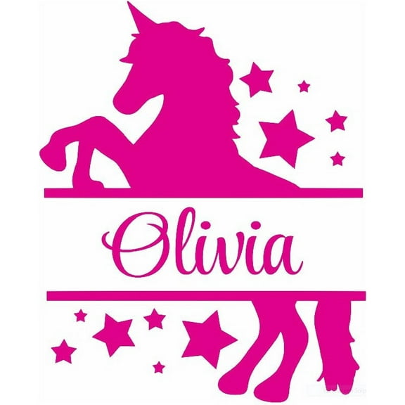 Personalized Name Vinyl Decal Sticker Custom Initial Wall Art Personalization Decor Childrens Girls Bedroom Magic Fairytale Unicorn Pony Stars 12 Inches X 12 Inches