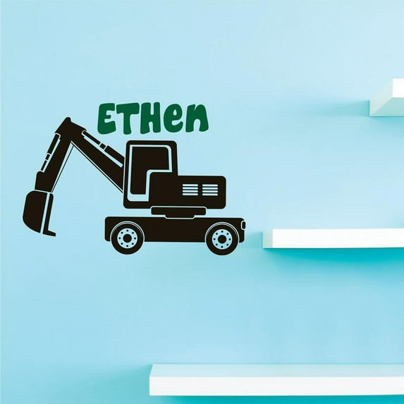 Personalized Name Vinyl Decal Sticker Custom Initial Wall Art Personalization Decor Sticker Construction Equipment Truck Boy Bedroom Baby Nursery 15 Inches X 20 Inches