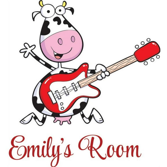Personalized Name Vinyl Decal Sticker Custom Initial Wall Art Personalization Decor Cow Animal Gutair Music Baby Nursery Room Children Bedroom 16 Inches X 20 Inches