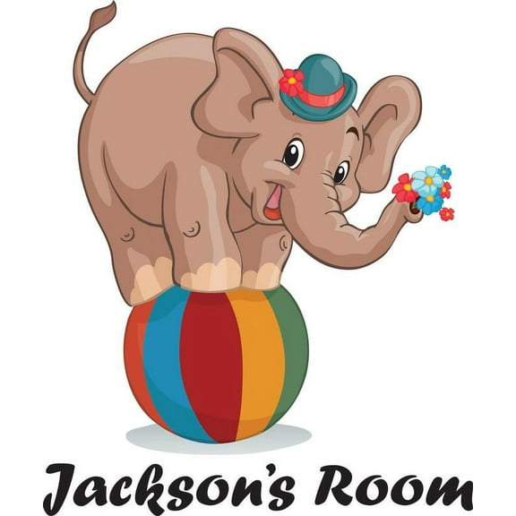 Personalized Name Vinyl Decal Sticker Custom Initial Wall Art Personalization Decor Elephant On Ball Children Bedroom Baby Nursery Daycare School 20 Inches X 20 Inches