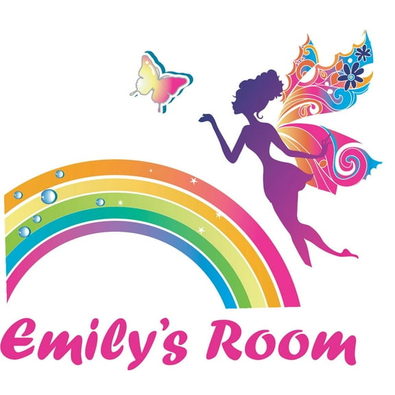 Personalized Name Vinyl Decal Sticker Custom Initial Wall Art Personalization Decor Fairy Magical Rainbow Mural Baby Nursery Room Girls Bedroom 16 Inches X 20 Inches