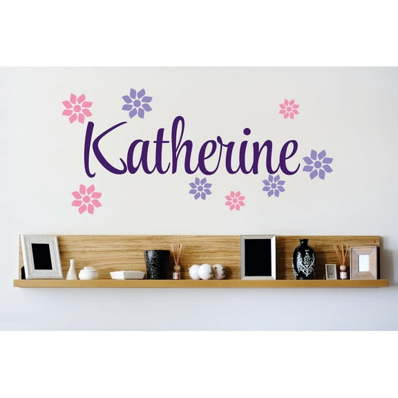 Personalized Name Vinyl Decal Sticker Custom Initial Wall Art Personalization Decor Flower Print Design Pattern 10 Inches X 18 Inches