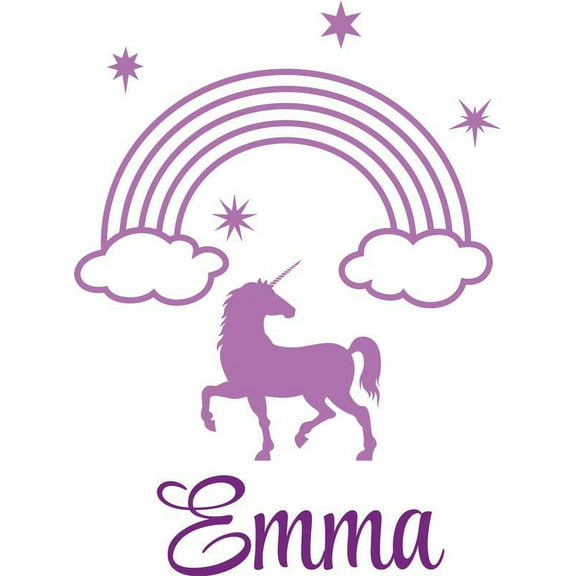 Personalized Name Vinyl Decal Sticker Custom Initial Wall Art Personalization Decor Girl Unicorn Rainbow Fairytale Magical 14 Inches x 26 Inches