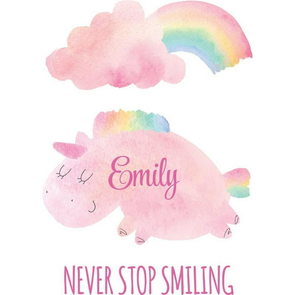 Personalized Name Vinyl Decal Sticker Custom Initial Wall Art Personalization Decor Girls Rainbow Cloud Unicorn Never Stop Smiling Quote 10 Inches X 14 Inches