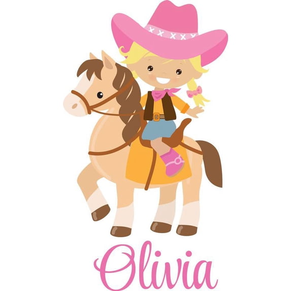 Personalized Name Vinyl Decal Sticker Custom Initial Wall Art Personalization Decor Girls Riding Horse Cowgirl Baby Nursery Bedroom 14 Inches X 30 Inches