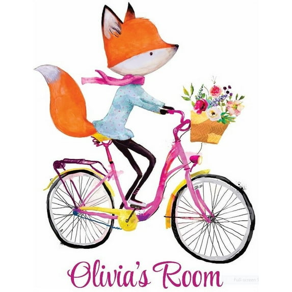 Personalized Name Vinyl Decal Sticker Custom Initial Wall Art Personalization Decor Girls Room Vintage Bicycle with Basket of Flowers 15 X 15 Inches