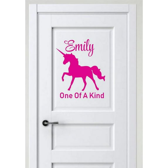 Personalized Name Vinyl Decal Sticker Custom Initial Wall Art Personalization Decor Girls Unicorn One of a Kind Quote Children Bedroom 12 Inches X 12 Inches