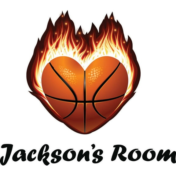 Personalized Name Vinyl Decal Sticker Custom Initial Wall Art Personalization Decor Heart Shaped Basketball Burning Mural 14 Inches X 14 Inches