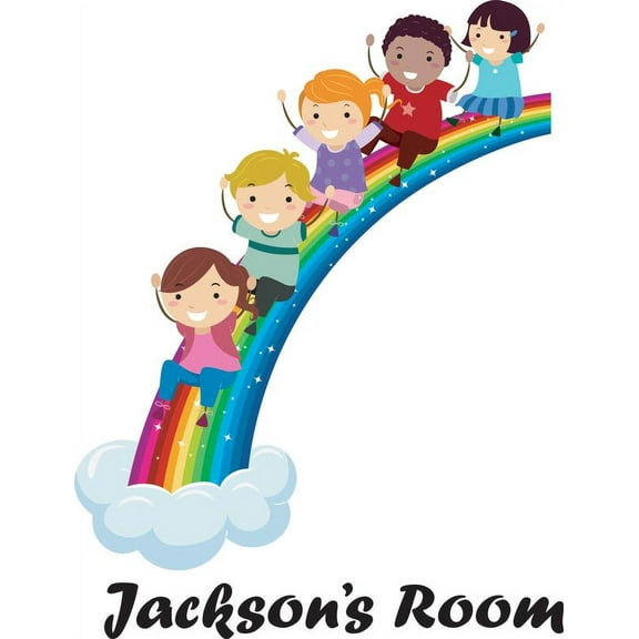 Personalized Name Vinyl Decal Sticker Custom Initial Wall Art Personalization Decor Kids With Rainbow Children Bedroom Baby Nursery Daycare School 20 Inches X 20 Inches