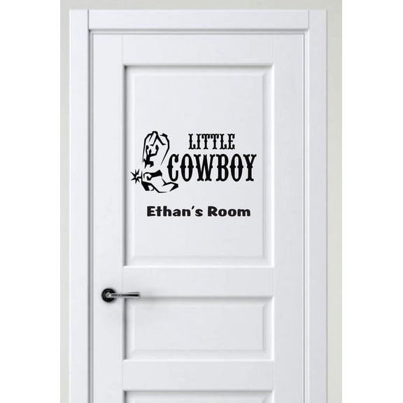 Personalized Name Vinyl Decal Sticker Custom Initial Wall Art Personalization Decor Lil Cowboy Western Baby Boy Nursery Room Children Bedroom 10 Inches X 14 Inches