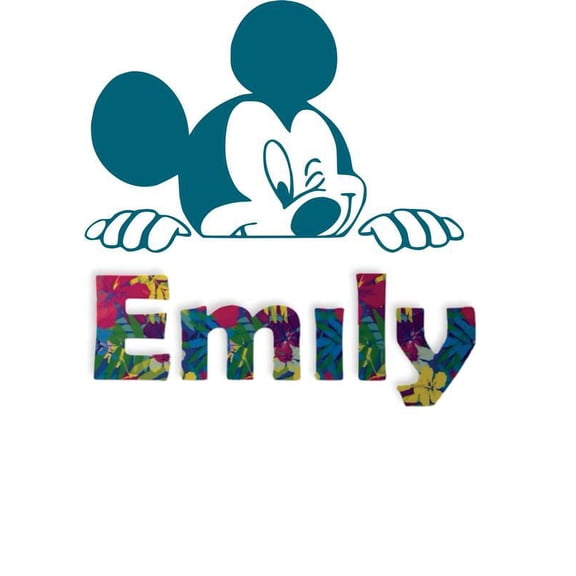 Personalized Name Vinyl Decal Sticker Custom Initial Wall Art Personalization Decor Peeking Hawaiian Print Pattern Design 14 Inches X 14 Inches