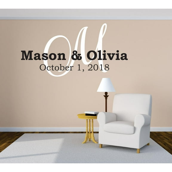 Personalized Name Vinyl Decal Sticker Custom Initial Wall Art Personalization Decor Quote Marriage Married Family Engagement Wedding 12X20 Inches