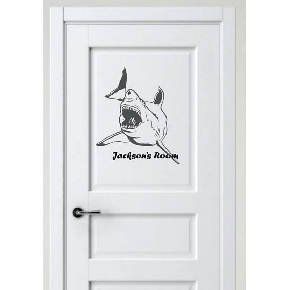 Personalized Name Vinyl Decal Sticker Custom Initial Wall Art Personalization Decor Shark Children Bedroom 14 Inches X 14 Inches